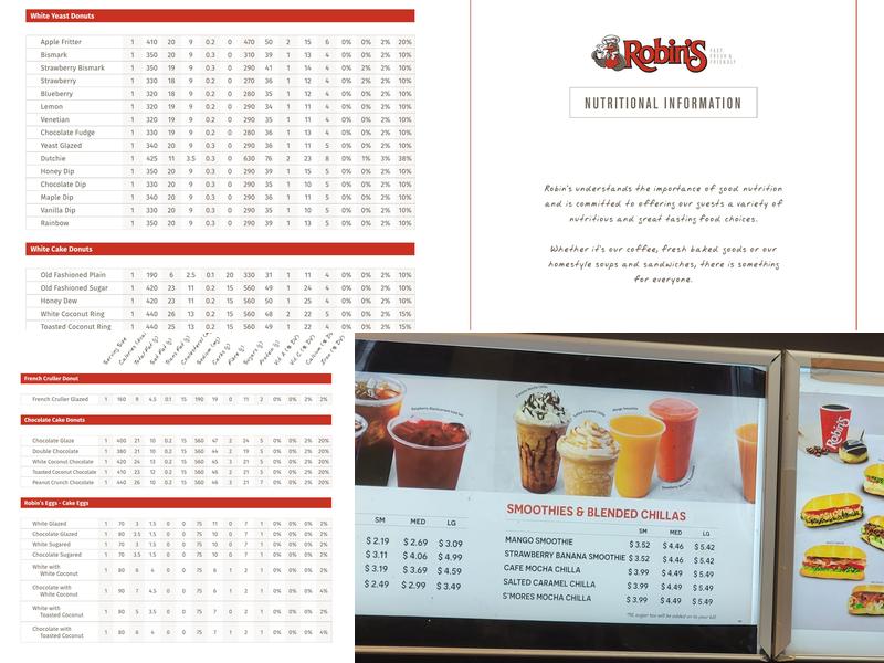 Robin's Donuts Menu
