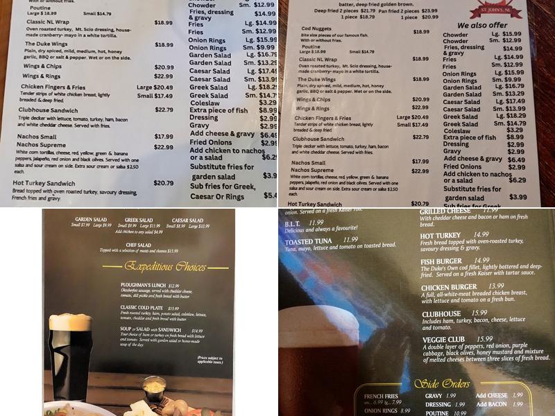 The Duke Of Duckworth Menu