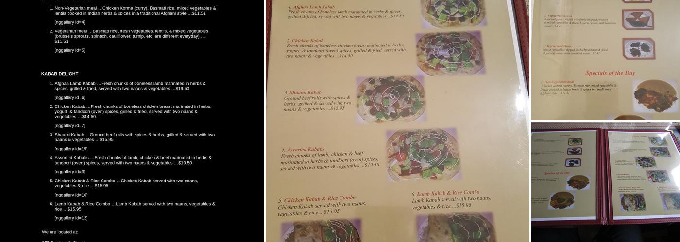 Afghan Restaurant Menu