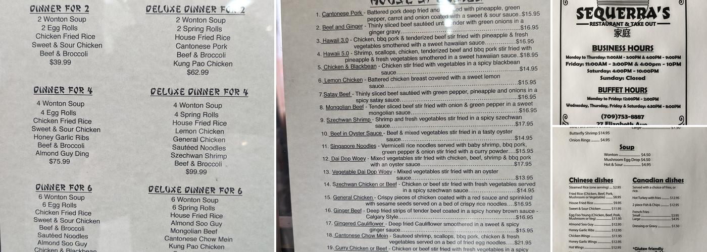 Sequerra's Restaurant Menu