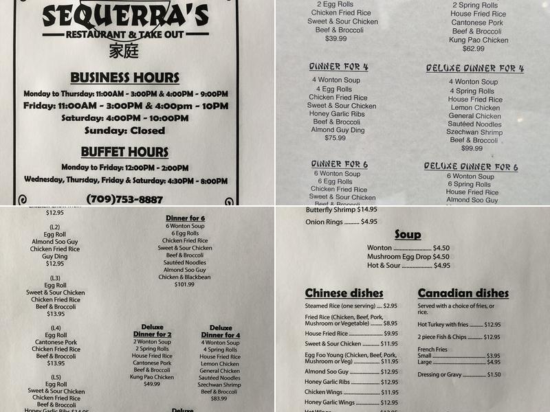 Sequerra's Restaurant Menu