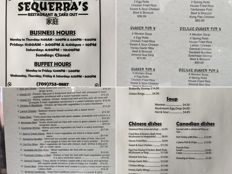 Sequerra's Restaurant Menu