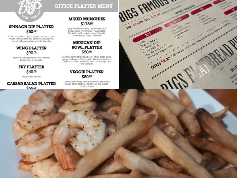 The Bigs Ultimate Sports Grill Menu