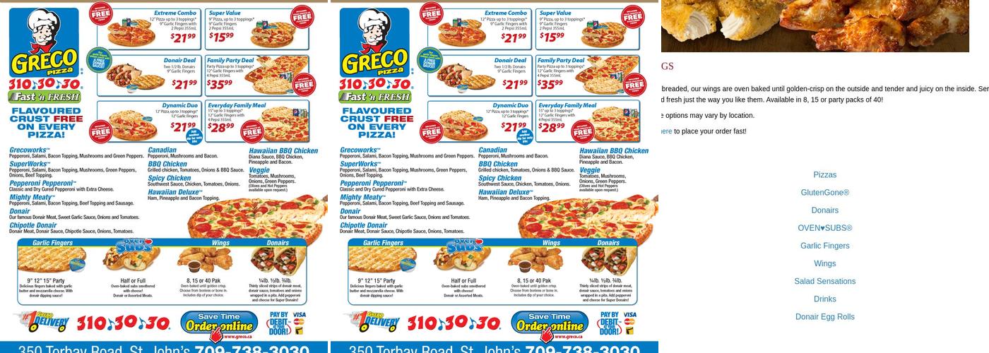 Greco Pizza Menu