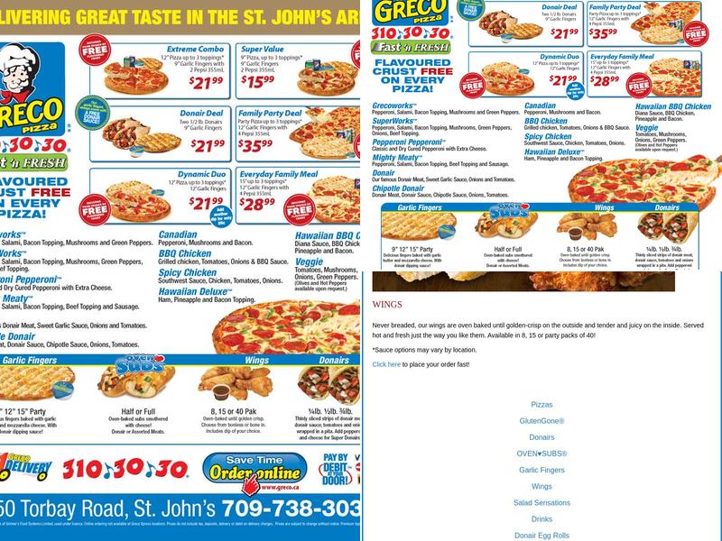 Greco Pizza Menu