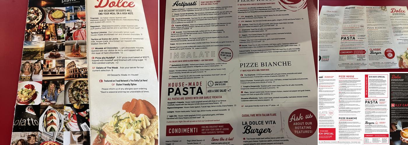 Piatto Pizzeria + Enoteca St. John's Downtown Menu
