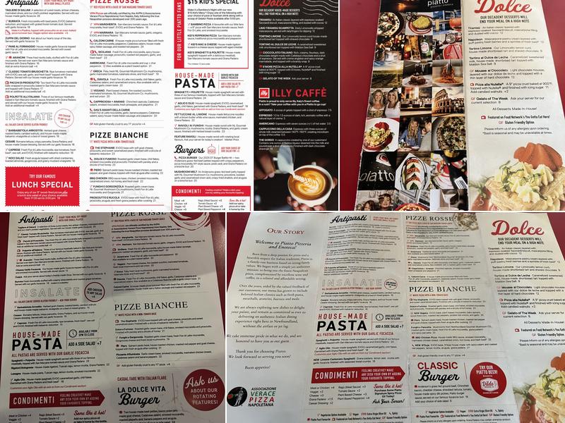 Piatto Pizzeria + Enoteca St. John's Downtown Menu