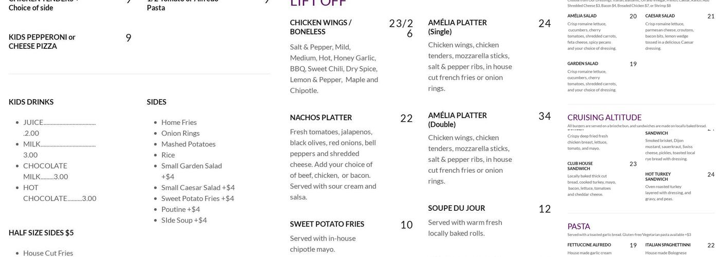 Amélia's Restaurant & Lounge Menu