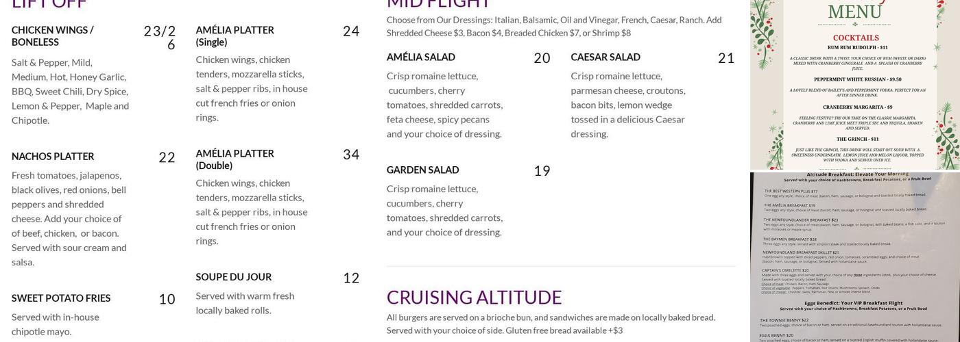 Amélia's Restaurant & Lounge Menu