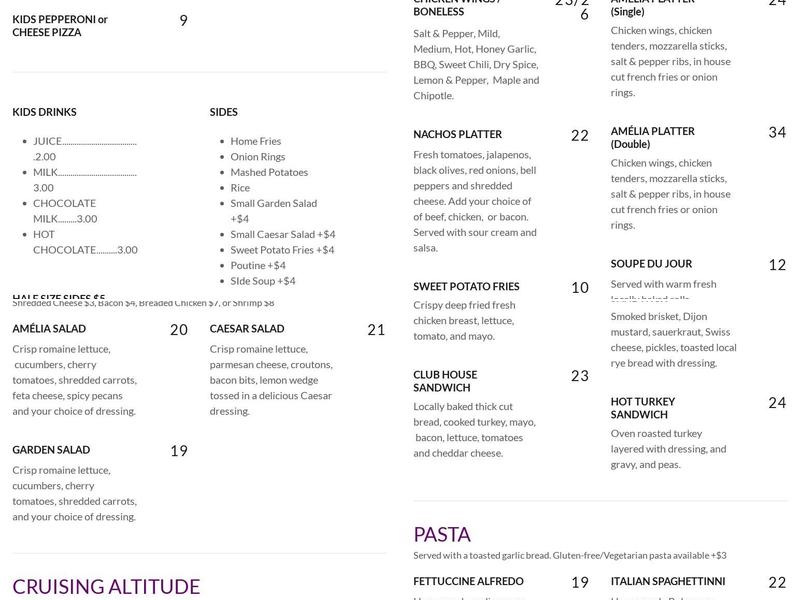 Amélia's Restaurant & Lounge Menu