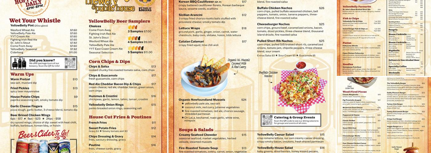 YellowBelly Brewery YYT Menu