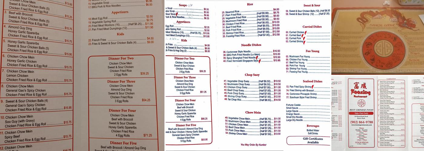 Foosing Chinese Restaurant Menu
