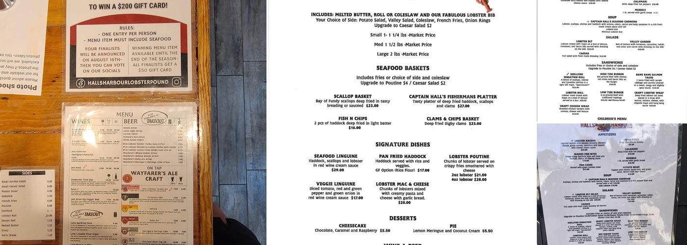 Halls Harbour Lobster Pound Menu