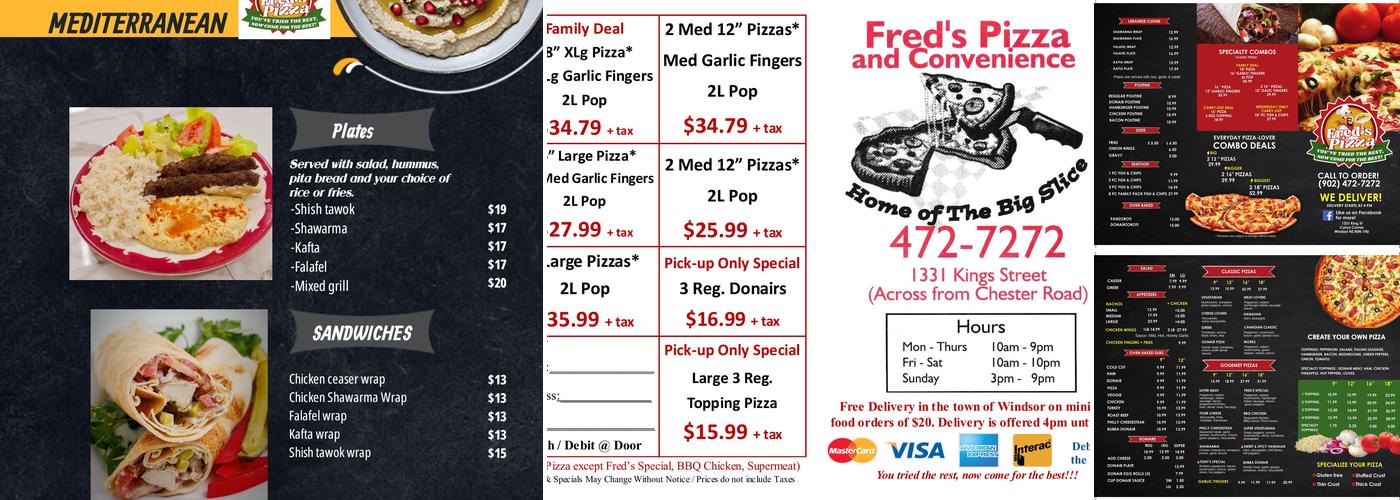 Fred's Pizza Menu