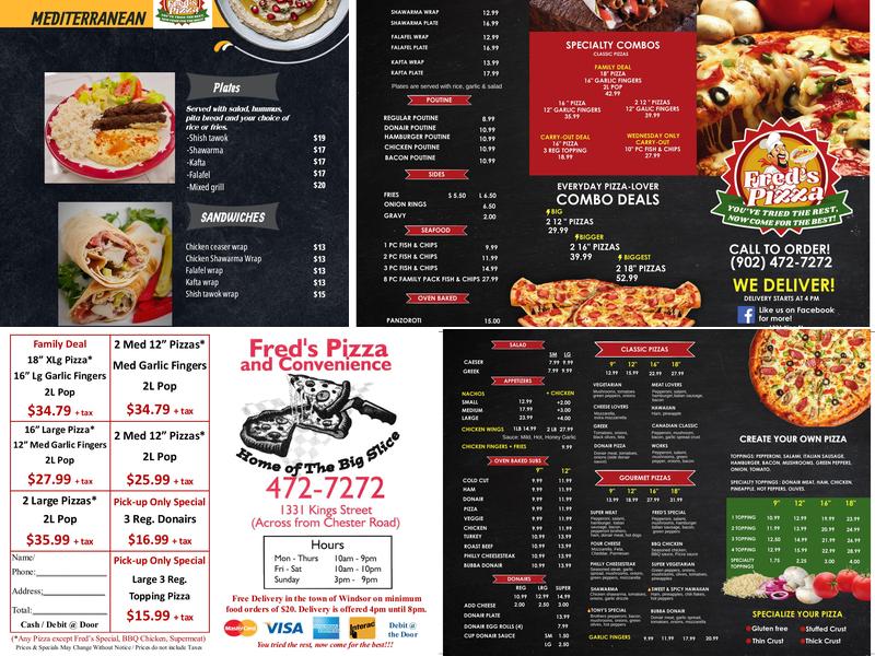Fred's Pizza Menu