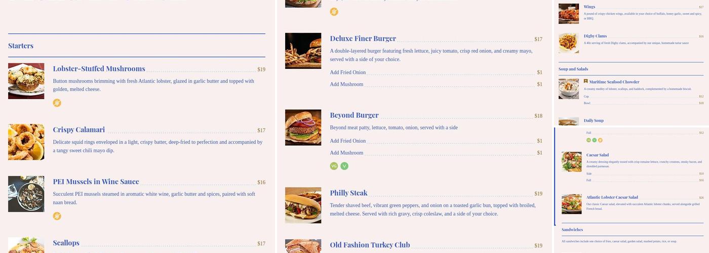 The Finer Diner Menu