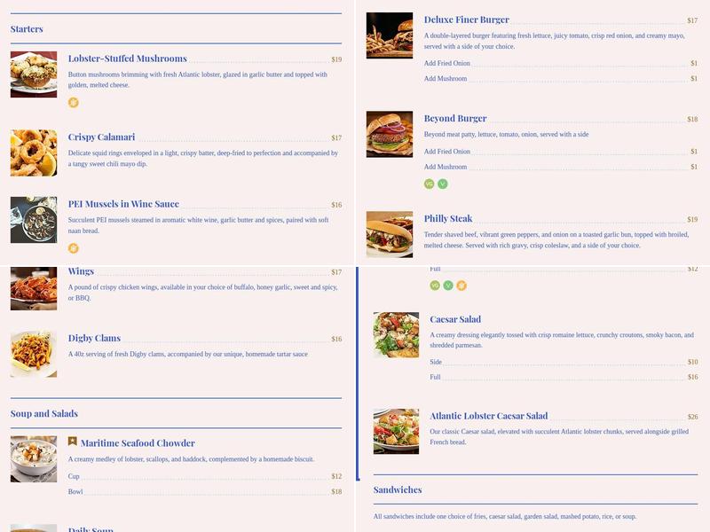 The Finer Diner Menu