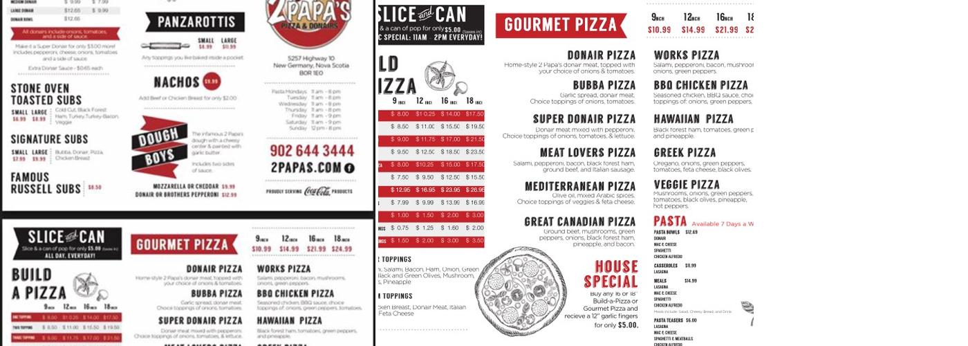 2 Papa's Pizza Menu