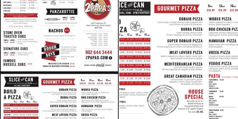 2 Papa's Pizza Menu