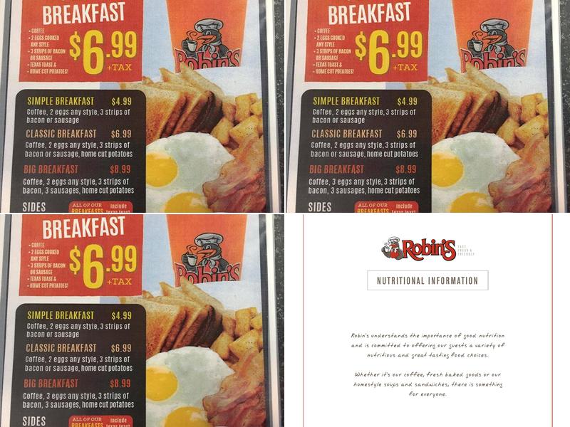 Robins Donuts Menu