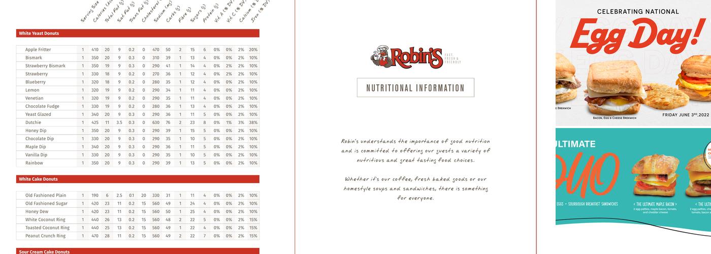 Robins Donuts Menu