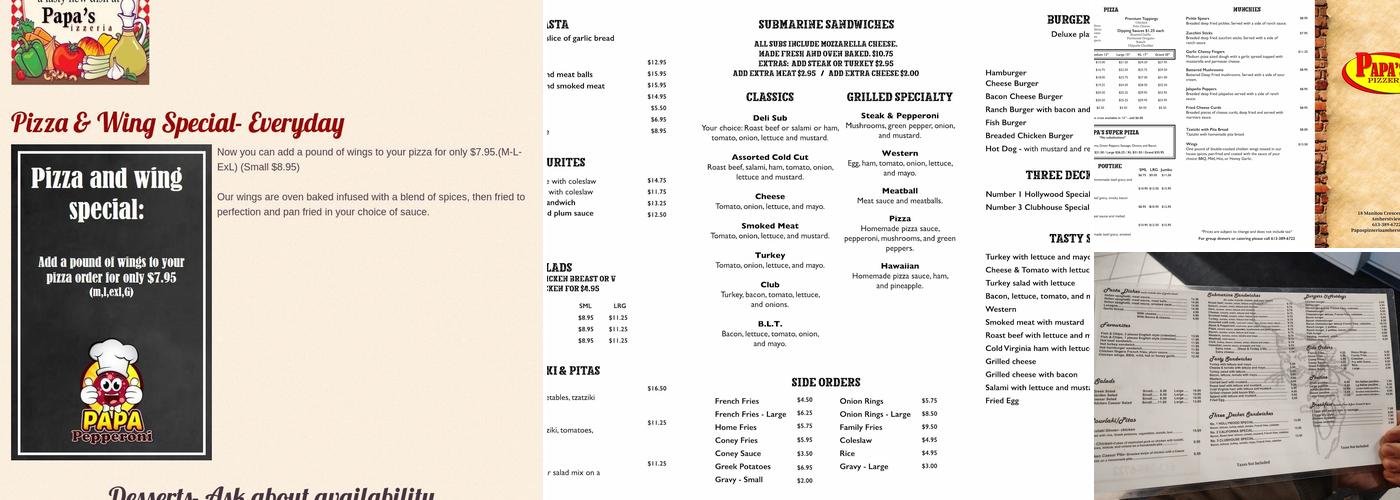 Papas Pizzeria Menu