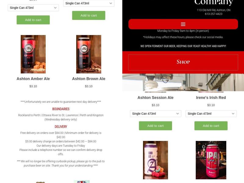 Ashton Brewing Company Menu