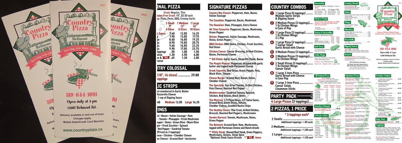Country Pizza Menu