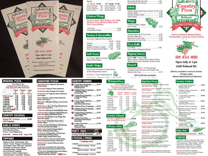 Country Pizza Menu