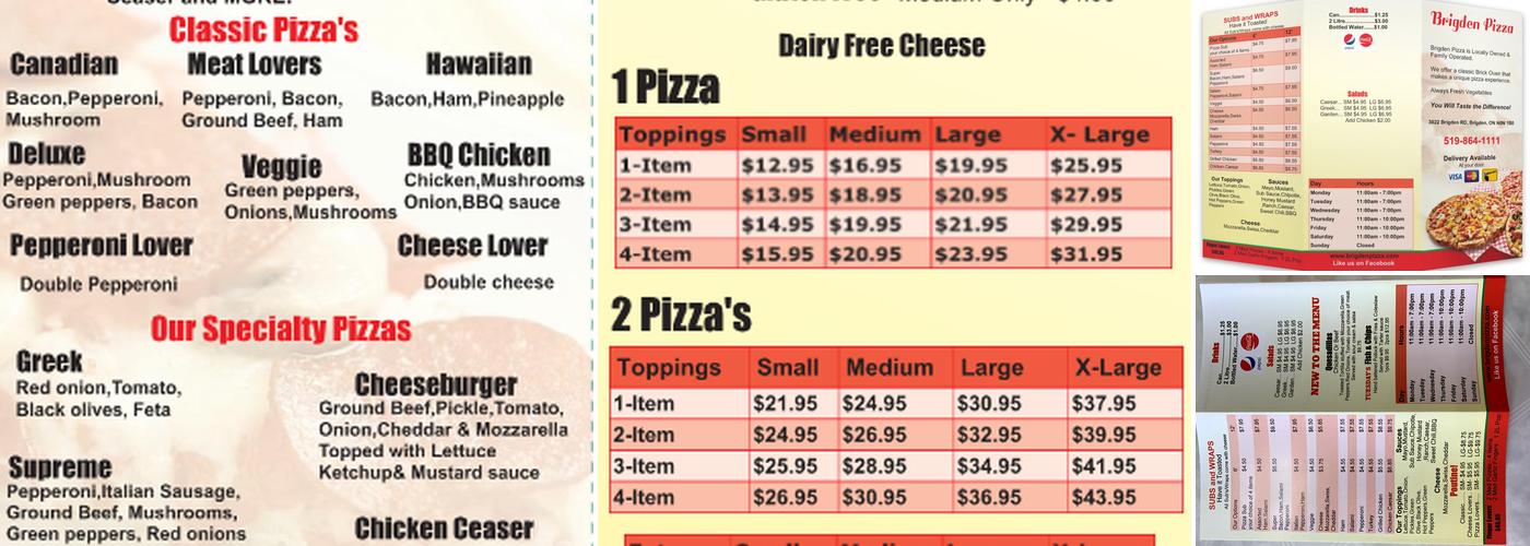 Brigden Pizza Menu