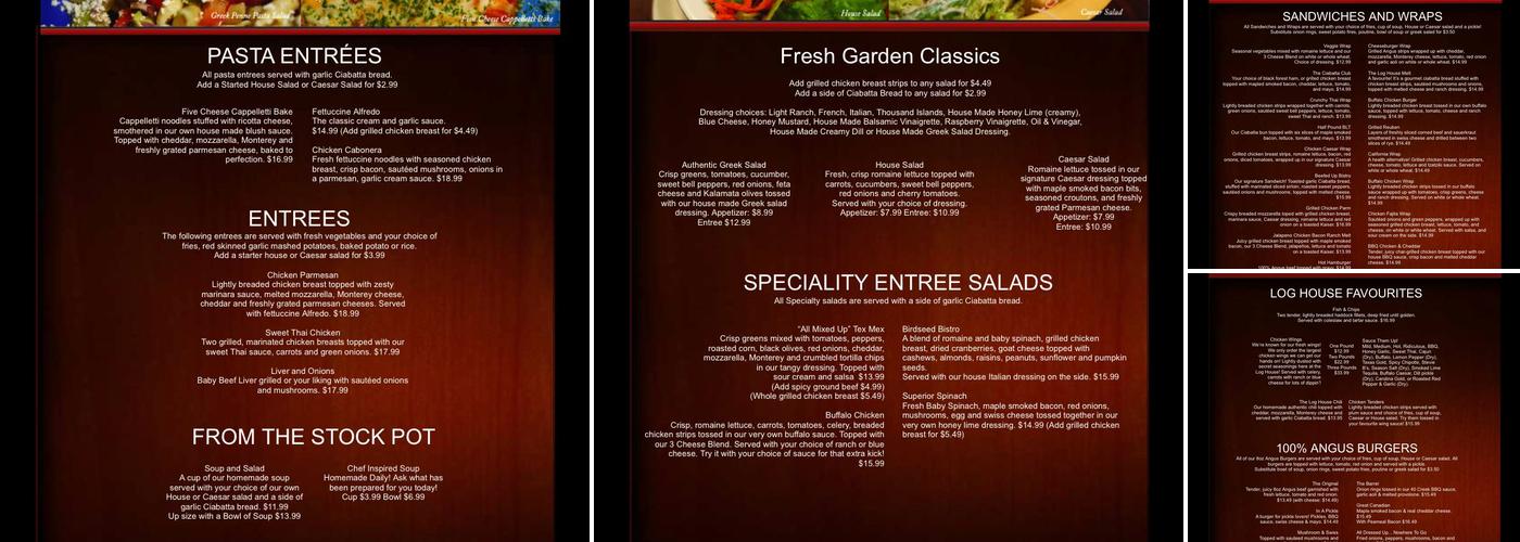 The Log House Menu