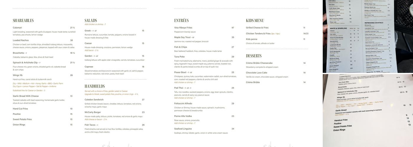 Villa Caledon Inn Menu