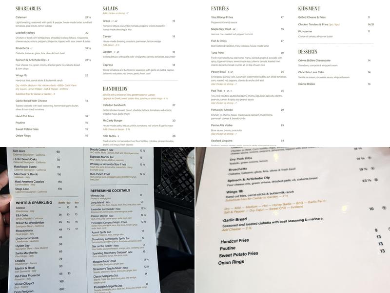 Villa Caledon Inn Menu