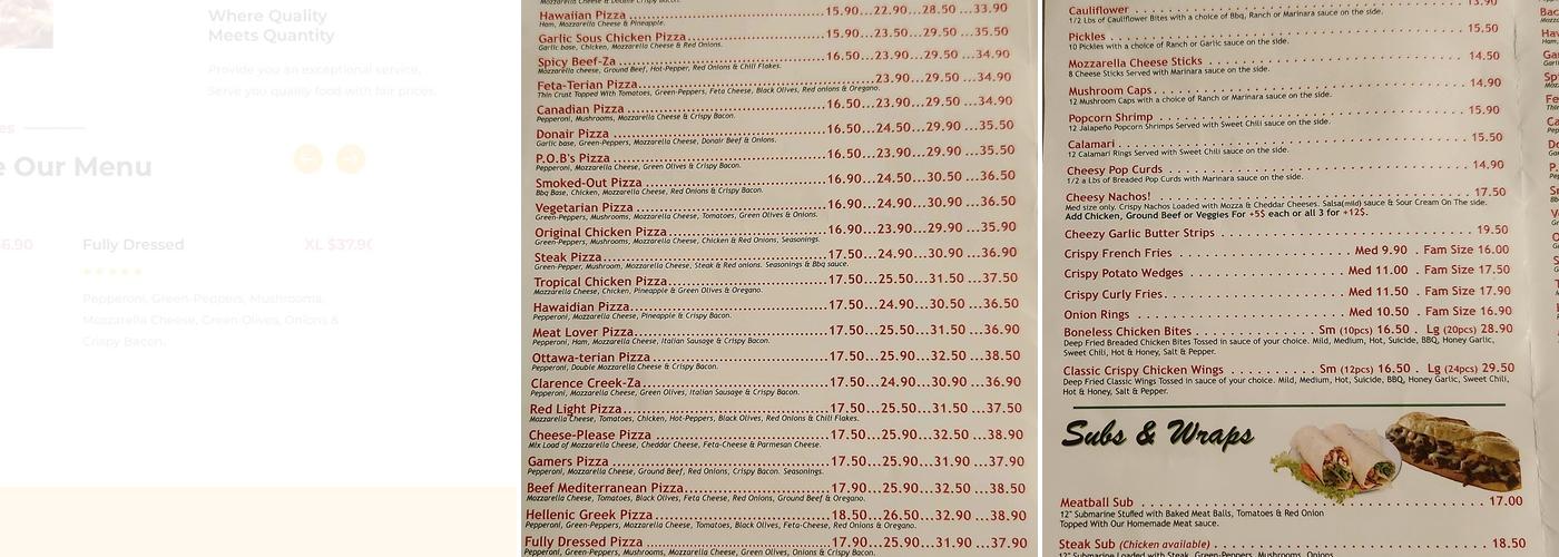 KZ Pizza Menu