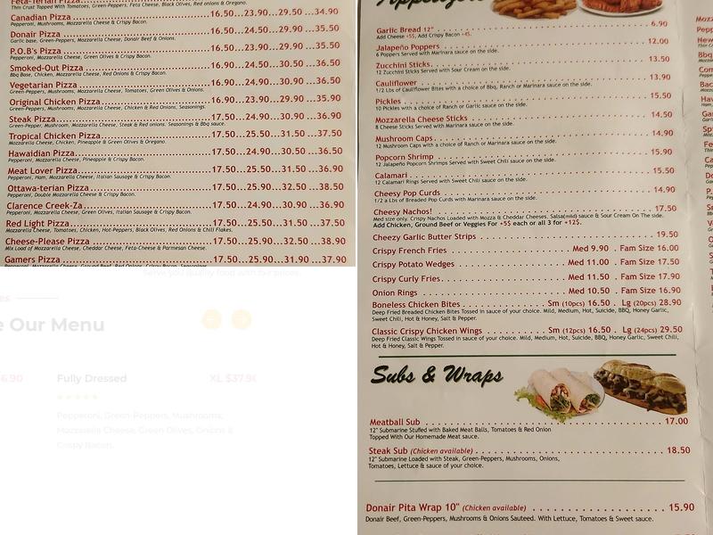 KZ Pizza Menu