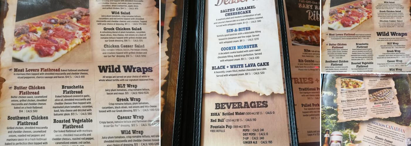 Wild Wing Menu