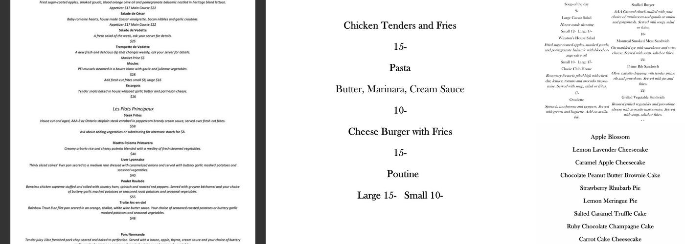 Chez Michel Restaurant & Catering Menu