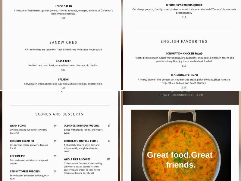 The O’Connor House English Tea Room Menu