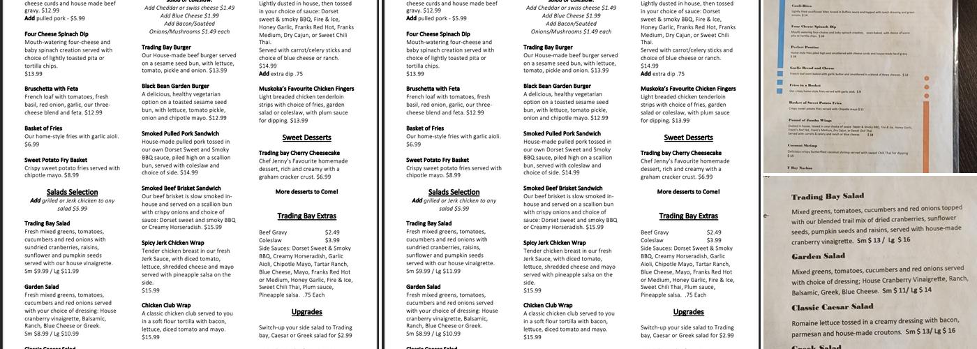 Trading Bay Dining Company Menu