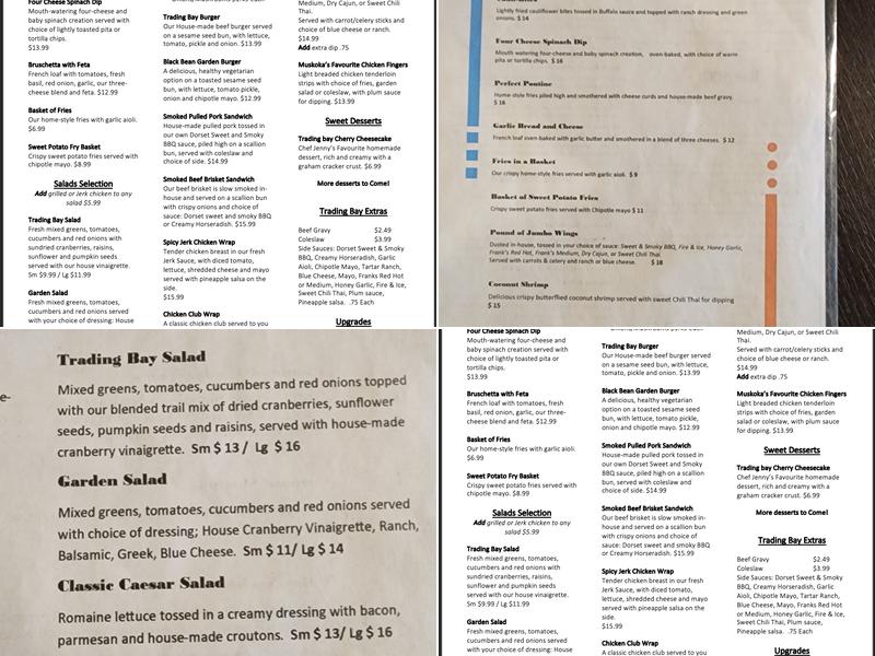 Trading Bay Dining Company Menu