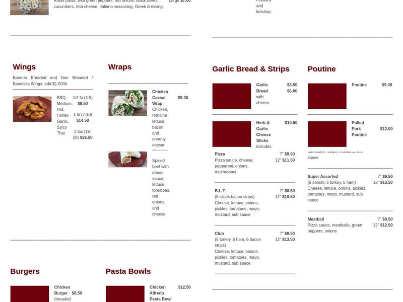 Family Time Pizza Menu