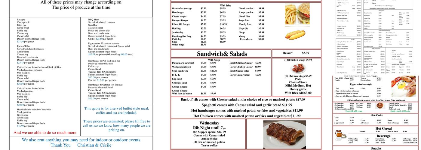 The Roaster catering service Menu