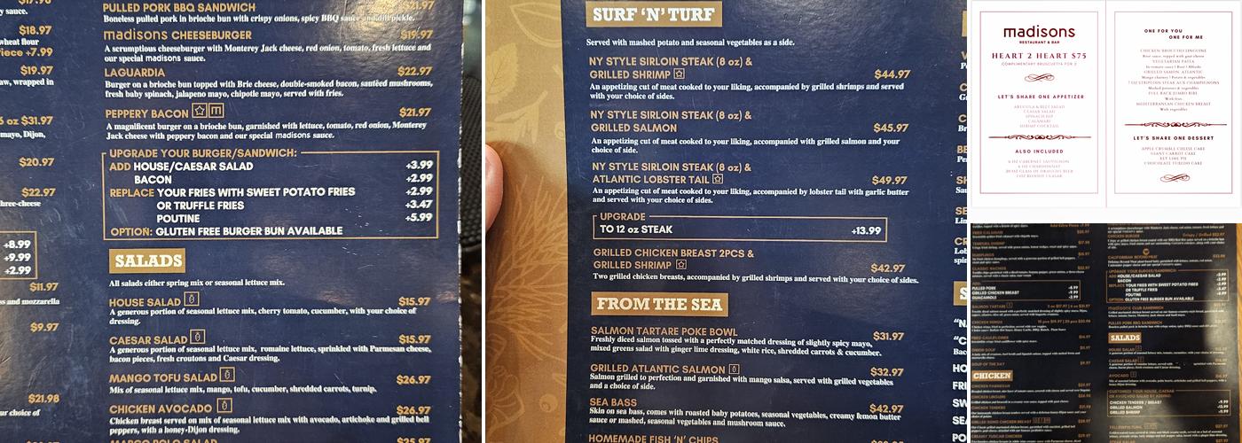 Madisons Restaurant & Bar Menu