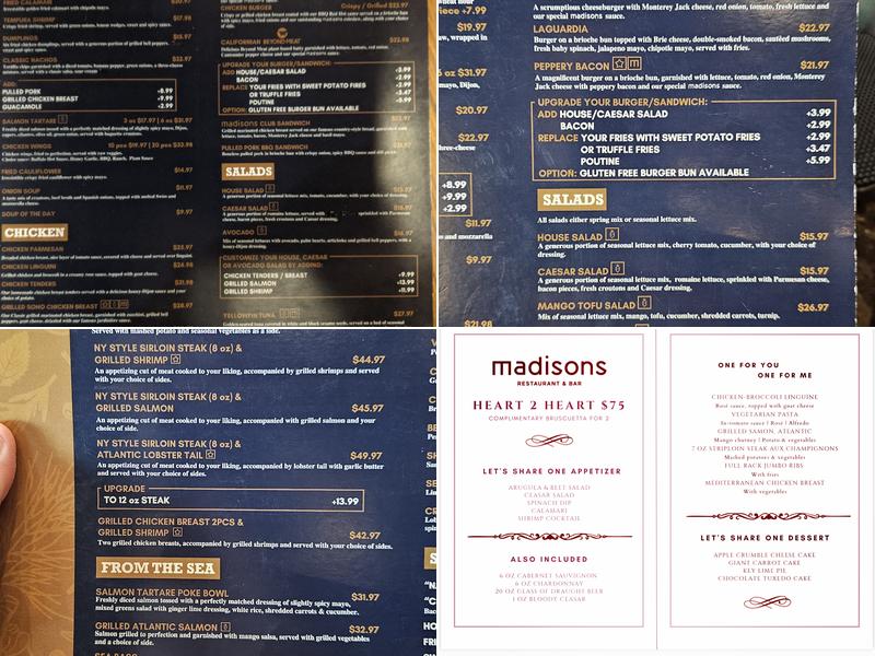 Madisons Restaurant & Bar Menu