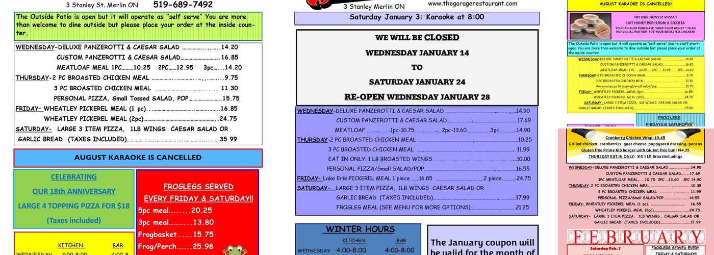 The Garage Menu
