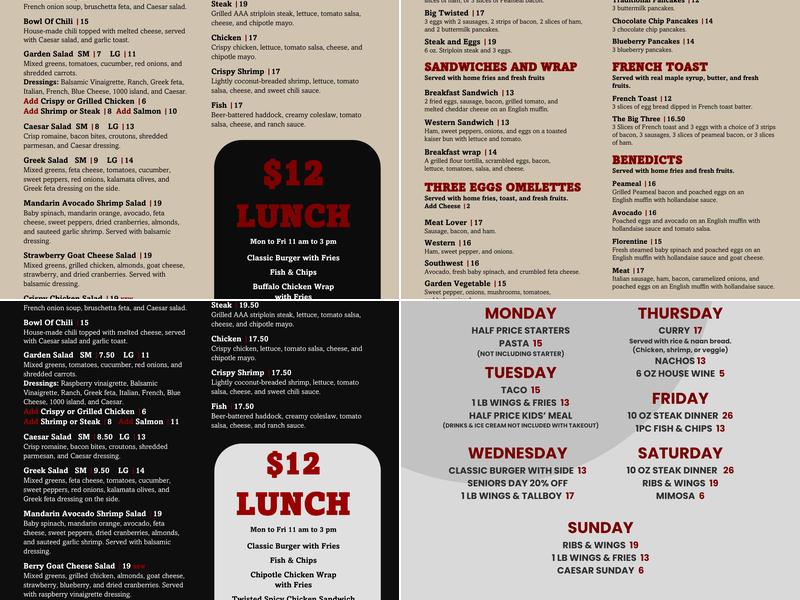 Twisted Fork Restaurant & Bar Menu