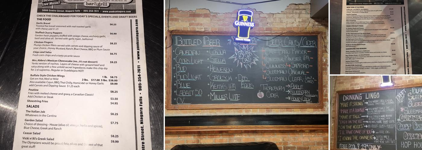 Yank's Old Niagara Bar & Grill Menu