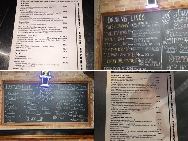 Yank's Old Niagara Bar & Grill Menu