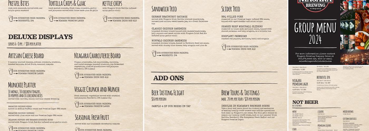Niagara Brewing Company Menu