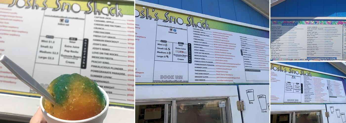 Josh's Sno Shack Menu